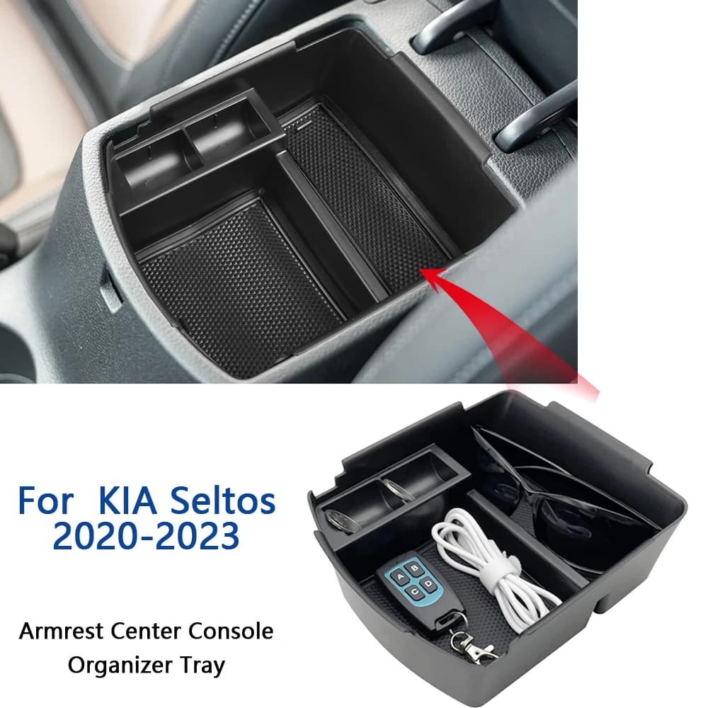 Bracciolo Console Centrale Organizer Vassoio Per Kia Seltos 2020 2021 2022 2023 Scatola di Immagazzinaggio Secondaria Divisore Accessori Per Interni Auto