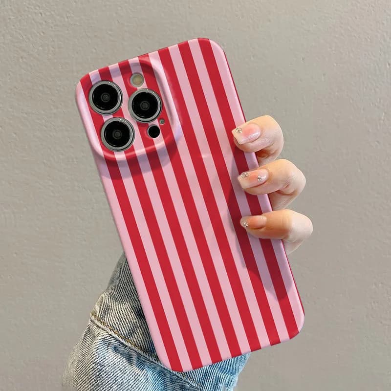 Cover for iPhone 17 16 15 14 13 12 11 Pro Max Air 16e 7 8 Plus XS Max X XR, Rigid Case in PC with Righe Pink Curtains in Fashion INS
