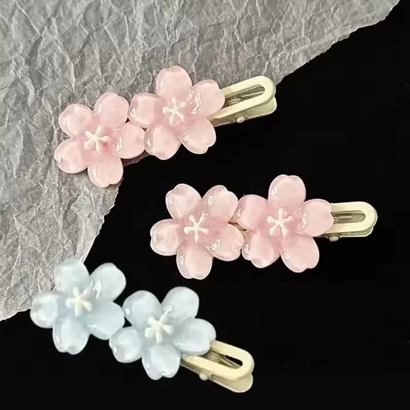 Fermagli per capelli Jelly Cherry Blossom, forcine rosa e blu a forma di fiore per ragazza, fermagli romantici per frangia laterale, accessori per capelli Kawaii BB