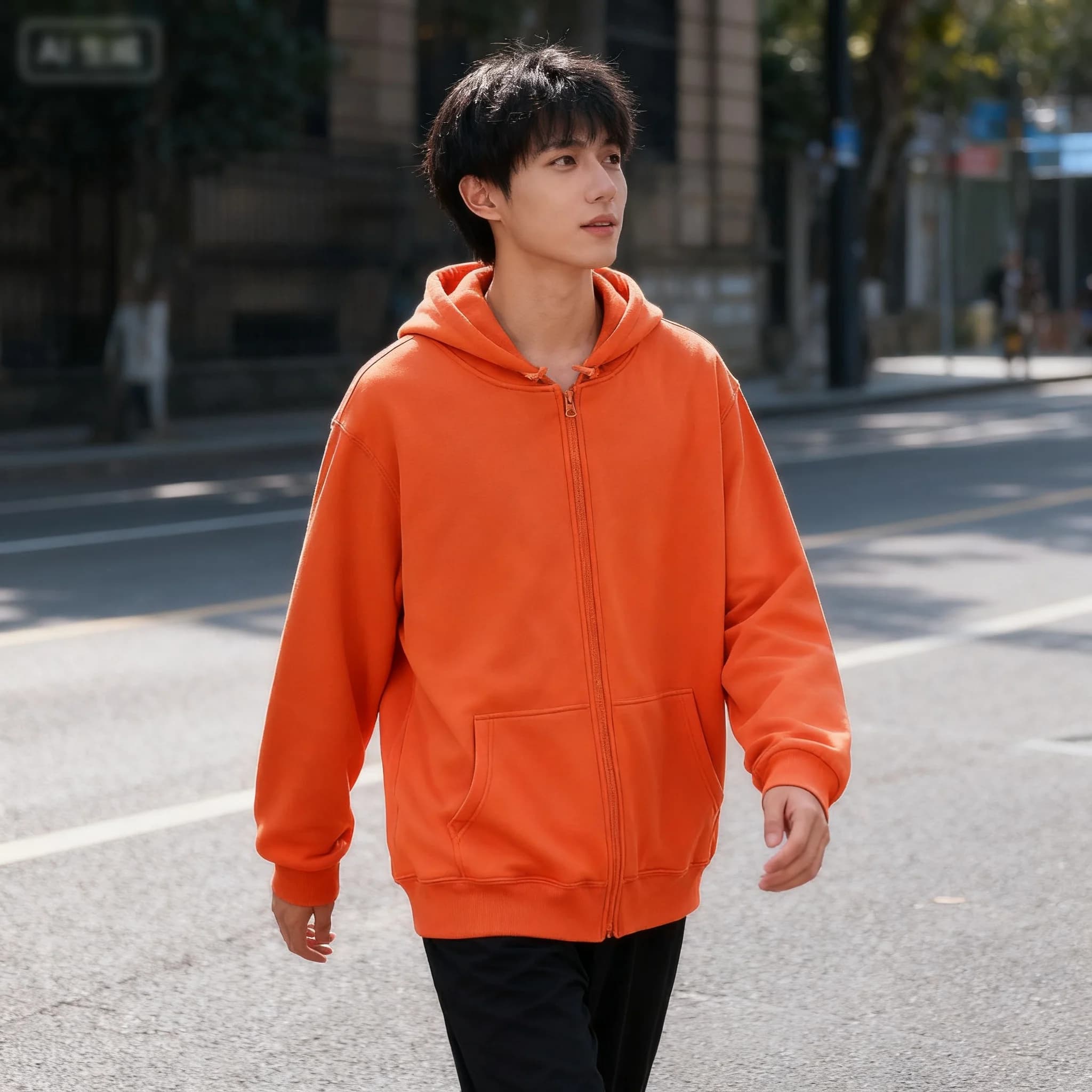 High Street Hoodie Men Solid Color Zip Up Long Sleeve Loose Jacket Coats Casual Hooded Sweatshirt Y2K Fashion Outdoor Clothes