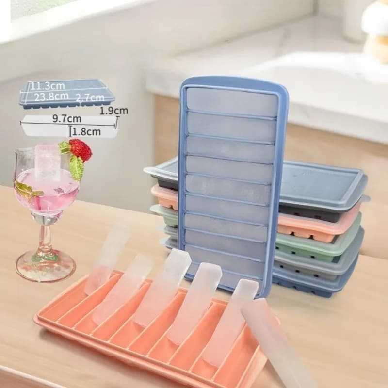 Stampo in silicone per barra di ghiaccio, vassoio per cubetti di ghiaccio congelati, con coperchio, 10 griglie, biscotti per dita, cioccolato, stampo per macchina per il ghiaccio, utensili da cucina