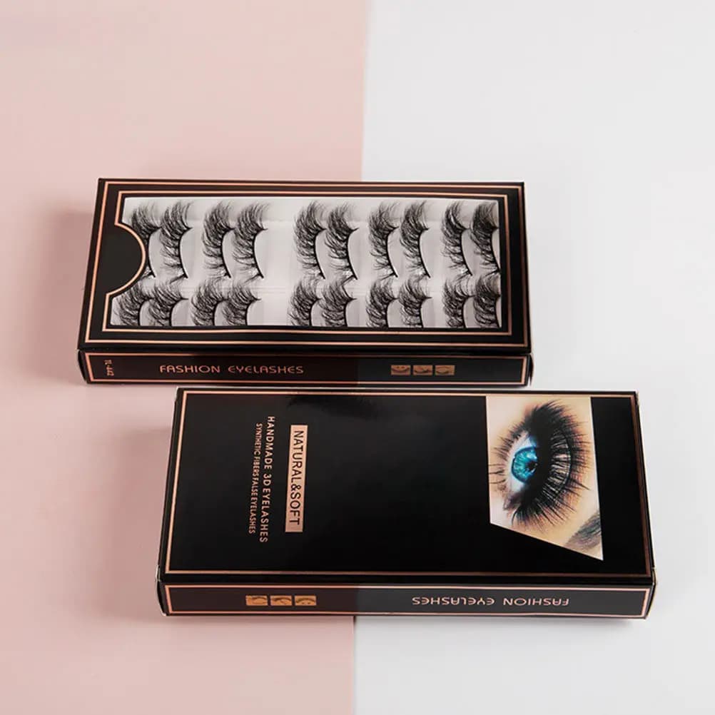 Set of 10 Eyelash Paia From Natural Appearance, 3D Fined Eyelashes in Long and Thick Fiber, Extension for Make-up, Ciglia Densi Incrociate per Palcoscenico
