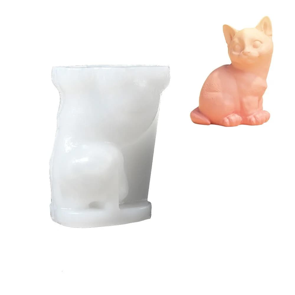 Stampo in silicone 3D per candele a forma di cane, stampo antiaderente per cubetti di ghiaccio fatti a mano, stampo per candele profumate a forma di gatto seduto, gesso