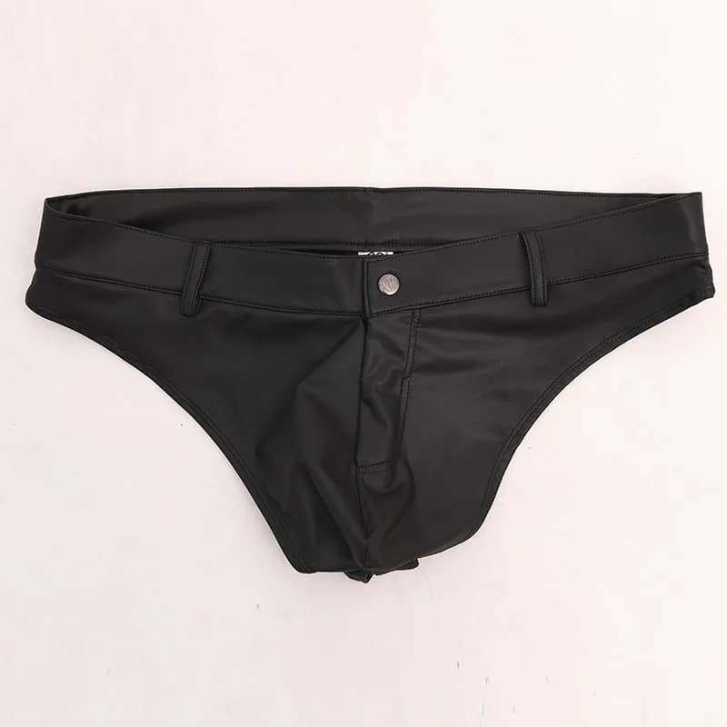 Pantaloncini caldi da uomo in ecopelle PU sexy con cavallo a T taglio alto bikini jeans pantaloncini a vita bassa micro mini slip sexy culb gay wear