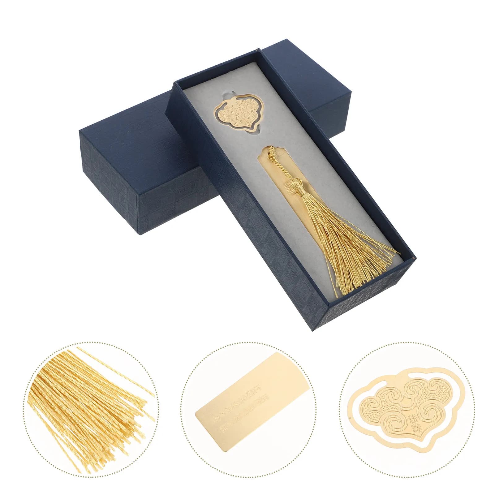 1Set Brass Bookmarker Set Chinese Ruyi Pattern Metal Bookmark Kit with Ruyi Clip Gift Box for Scrapbook Notebook Calendar