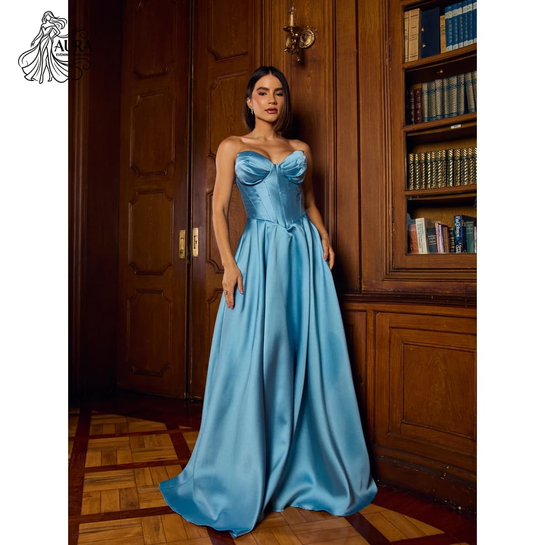 Aura Strapless 2026 Prom Dresses Luxury Women's Elegant Party Dress Customized Line A Satin Women's Formal Evening Gowns Wedding