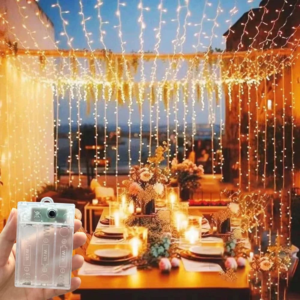 Luci a tenda a LED a batteria per esterni, decorazione per camera da letto Eid Mubarak, decorazione per la casa Ramadan, festa della mamma