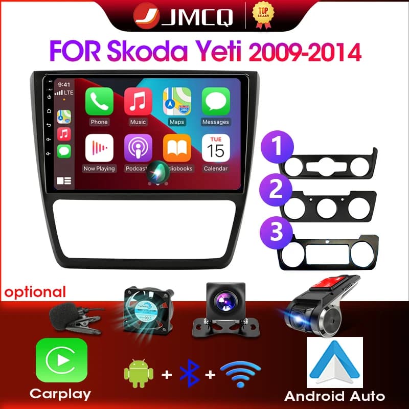 JMCQ 2din Android 12 4G wireless CarPlay autoradio Multimidia lettore Video navigazione GPS per Skoda Yeti 5L 2009 - 2014 2 din