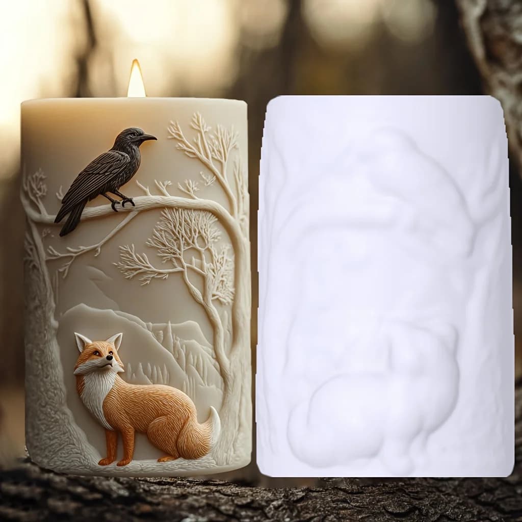 Holy Crow Fox Aromatherapy Candle Silicone Mold DIY Lucky Bird Fox Candle Resin Gypsum Clay Fox and Crow Relief Concrete Molds
