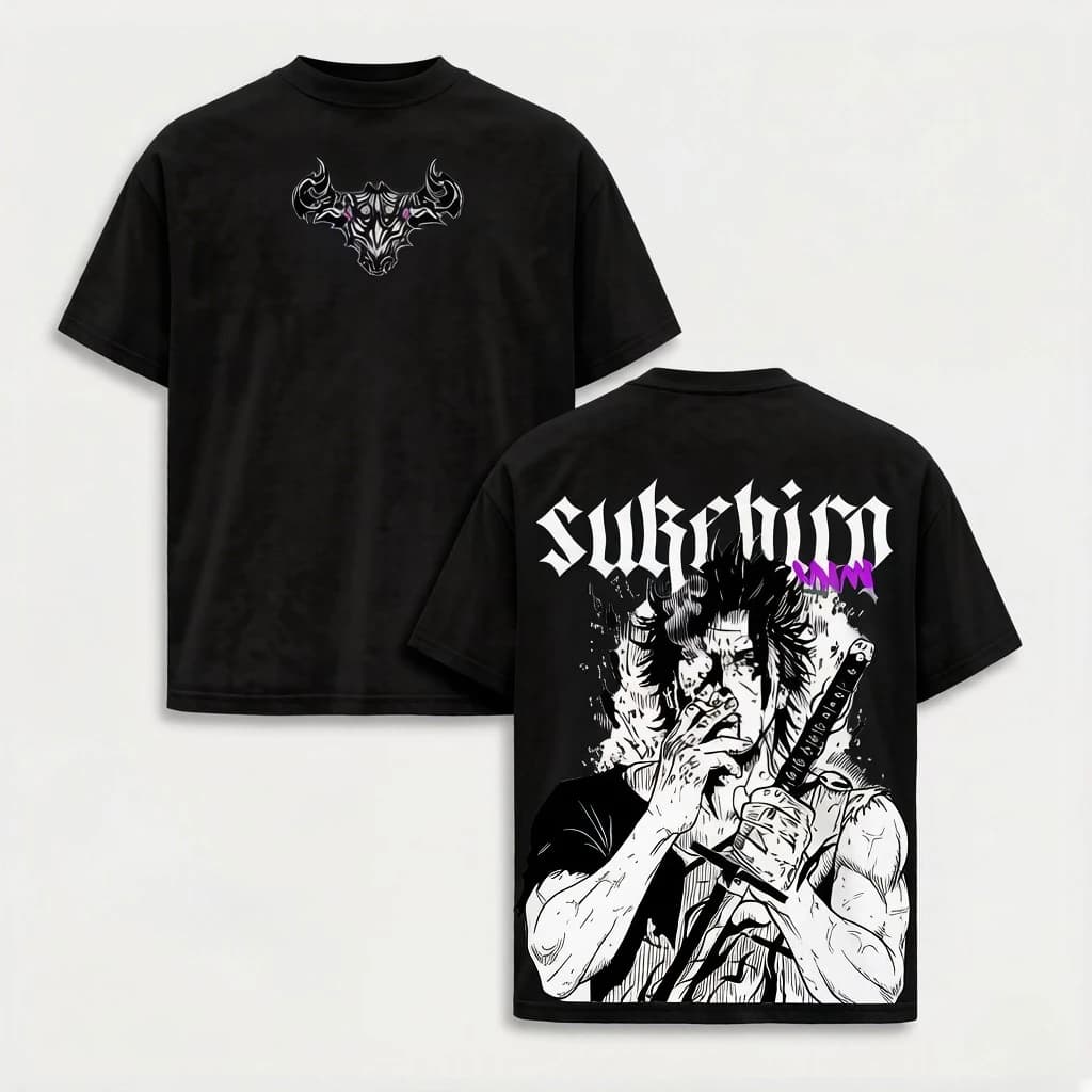 T-shirt Stampata Yami Sukehiro Black Clover, Maglietta Anime per Uomo, Manica Corta, Abbigliamento Oversize in Cotone, T-shirt Maschile Effetto Lavato