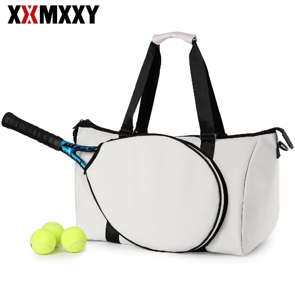 Borsa da viaggio per tennis da donna con tasca esterna con coulisse per racchetta, scomparto separato per scarpe, tasca impermeabile e tasca per laptop (1 pezzo)