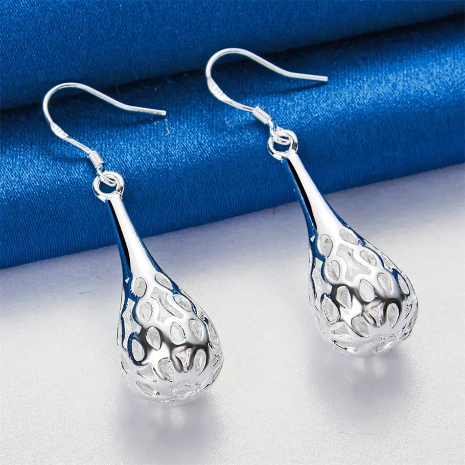 1 paio di orecchini pendenti cavi con gocce d'acqua squisite in argento sterling 925 per accessori moda da donna, gioielli di fidanzamento