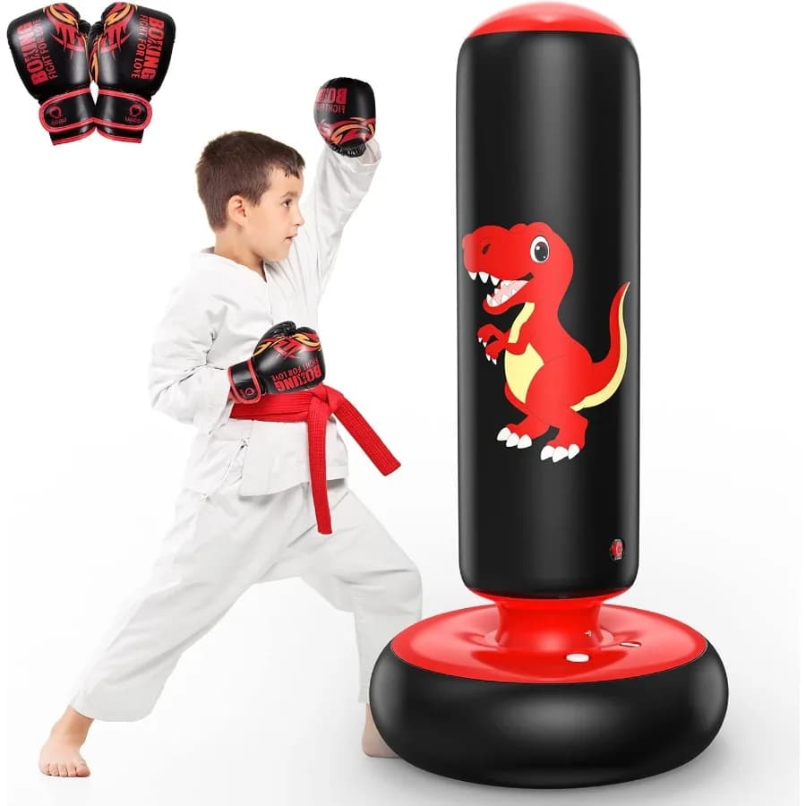 48 Inch Stable Inflatable Boxing Bag For 3-6 Dinosaur Toy Gifts For Boys And Girls Boxing Set For Exercise