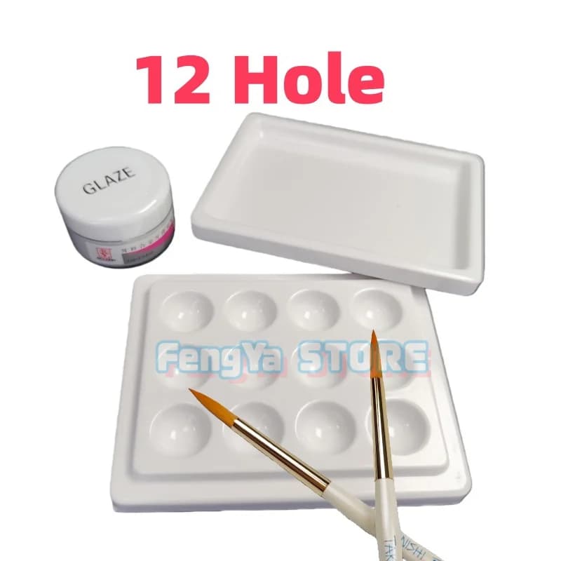 1Pcs 12 Slot Dental All Ceramic Palette with Cover Porcelain Mixing Watering Moisturizing Plate Glazed Plate Dentistry Lab Tool