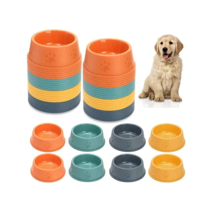 【New style】24 Pack Plastic Dog Bowl, 10 Oz Reusable Pet Food And Bowl With Cute Print, Stackable Puppy Feeding Bowls Food Dishe