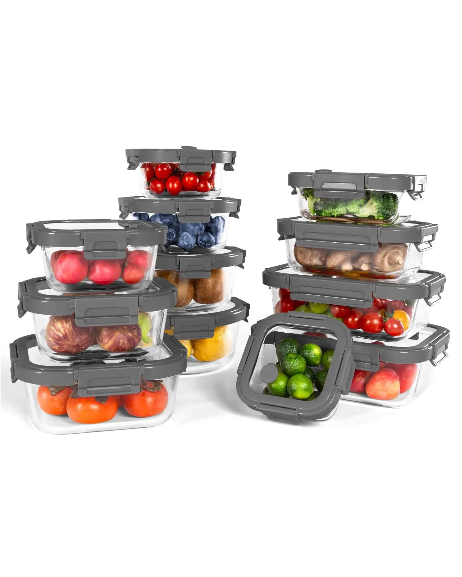 Set di 12 Contenitori in Vetro con Coperchi Temperati, Resistenti al Forno in Borosilicato – Set Multiuso Ermetico Senza BPA per Preparazione Pasti