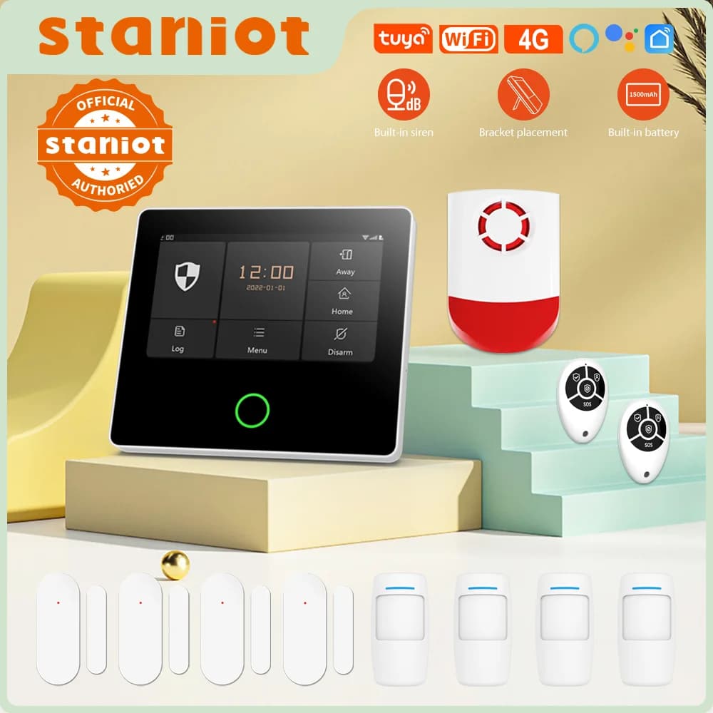 Sistema di allarme di sicurezza domestica Ostaniot 4G WiFi Wireless Tuya Smart antifurto Kit sirena integrata funziona con il telecomando dell'app Alexa,Supporta l'aggiornamento online OTA e Google Home