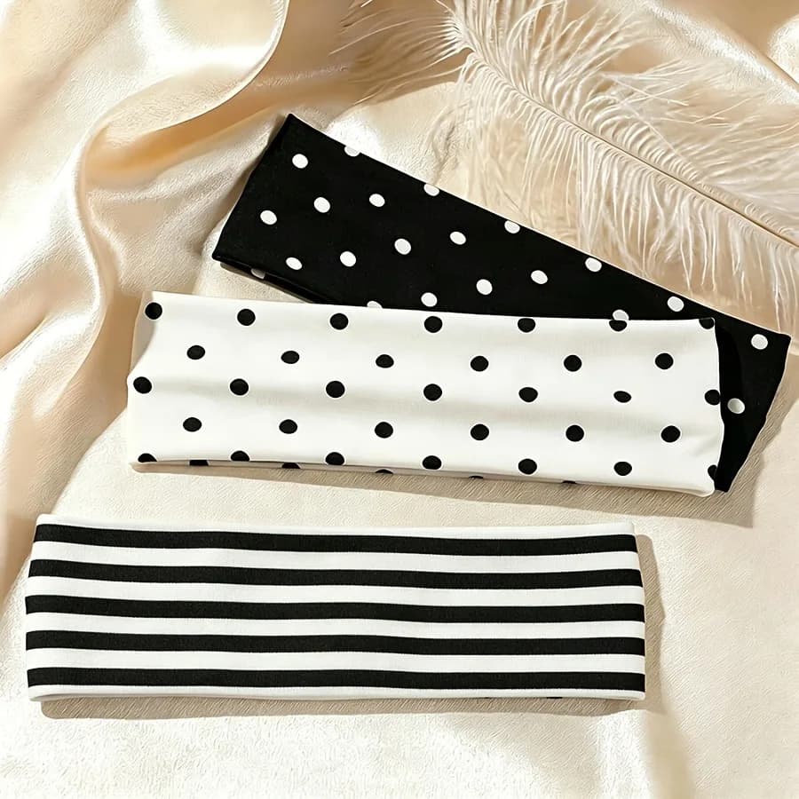 3 piece in ms elastic hair band, wave point and stripe printed, daily wear, sports, travel, back to school season,Christmas gift