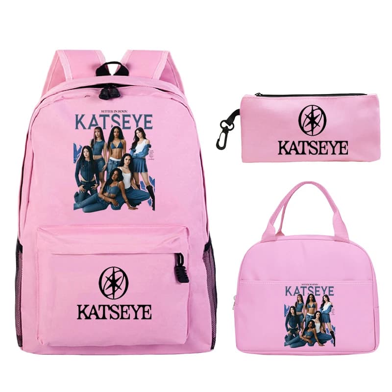 Set di 3 Pezzi Zaino Grafico Kpop Katseye, Bellissima Borsa Scolastica per Ragazzi e Ragazze, Zaino con Cerniera, Borsa per il Pranzo e Astuccio