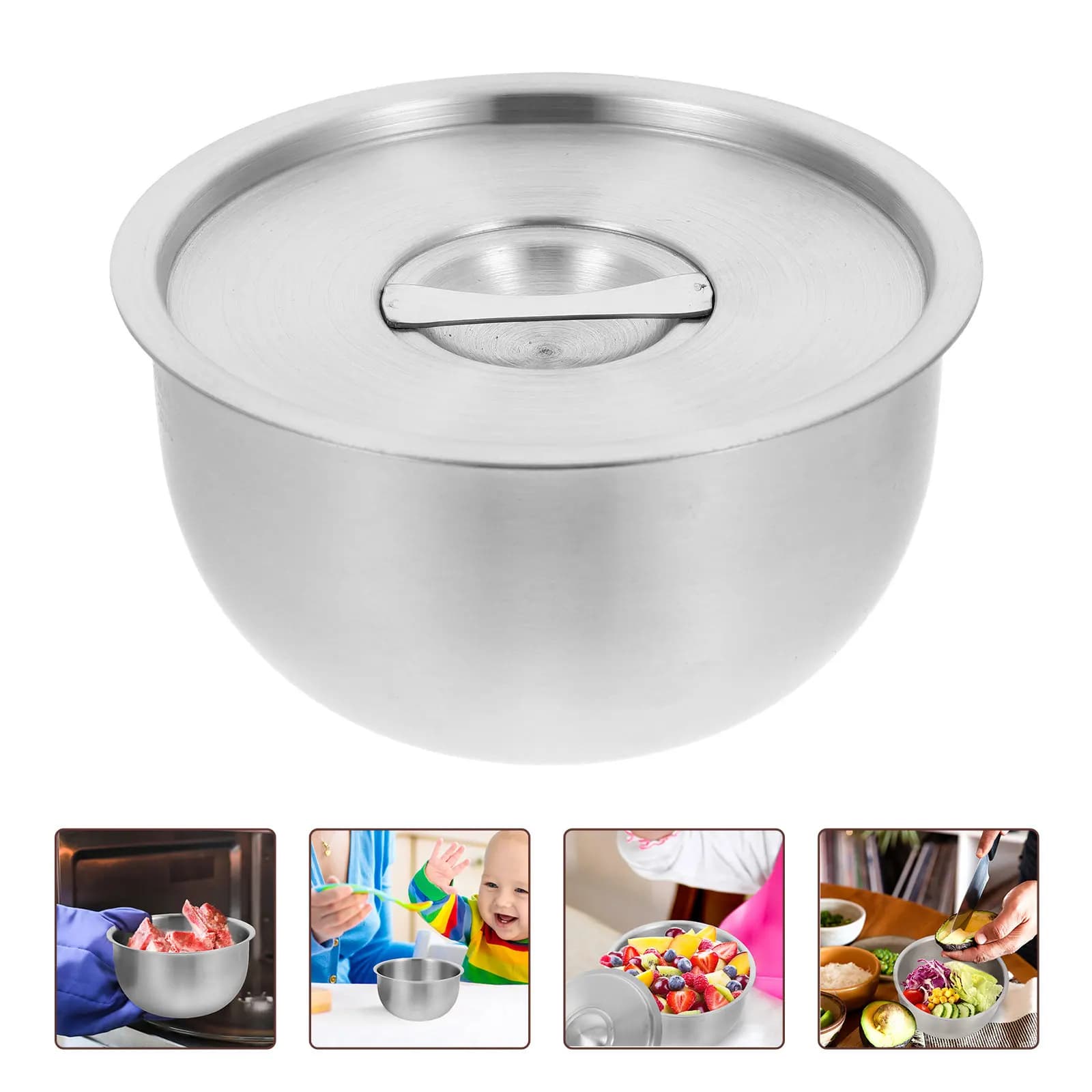 Ciotola in Acciaio Inox per Alimenti per Bambini con Coperchio, Contenitore Multifunzionale per Zuppa, Utensile da Cucina per Cottura a Vapore