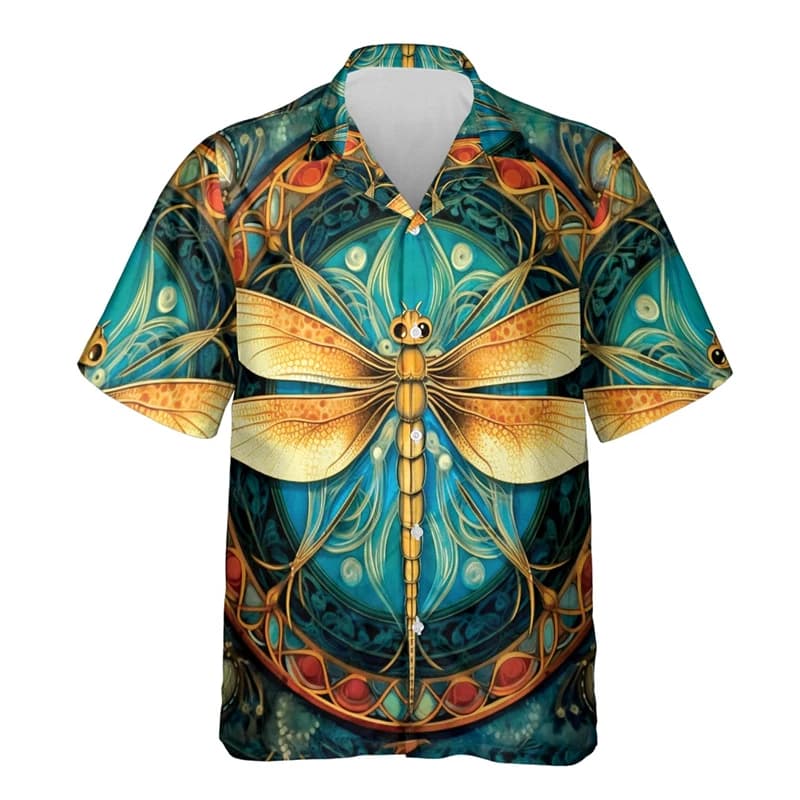 3D Print Dragonfly Flower Beach Shirts Hawaiian Man Casual Fashion Short Sleeve Holiday Shirt Top Clothing Men