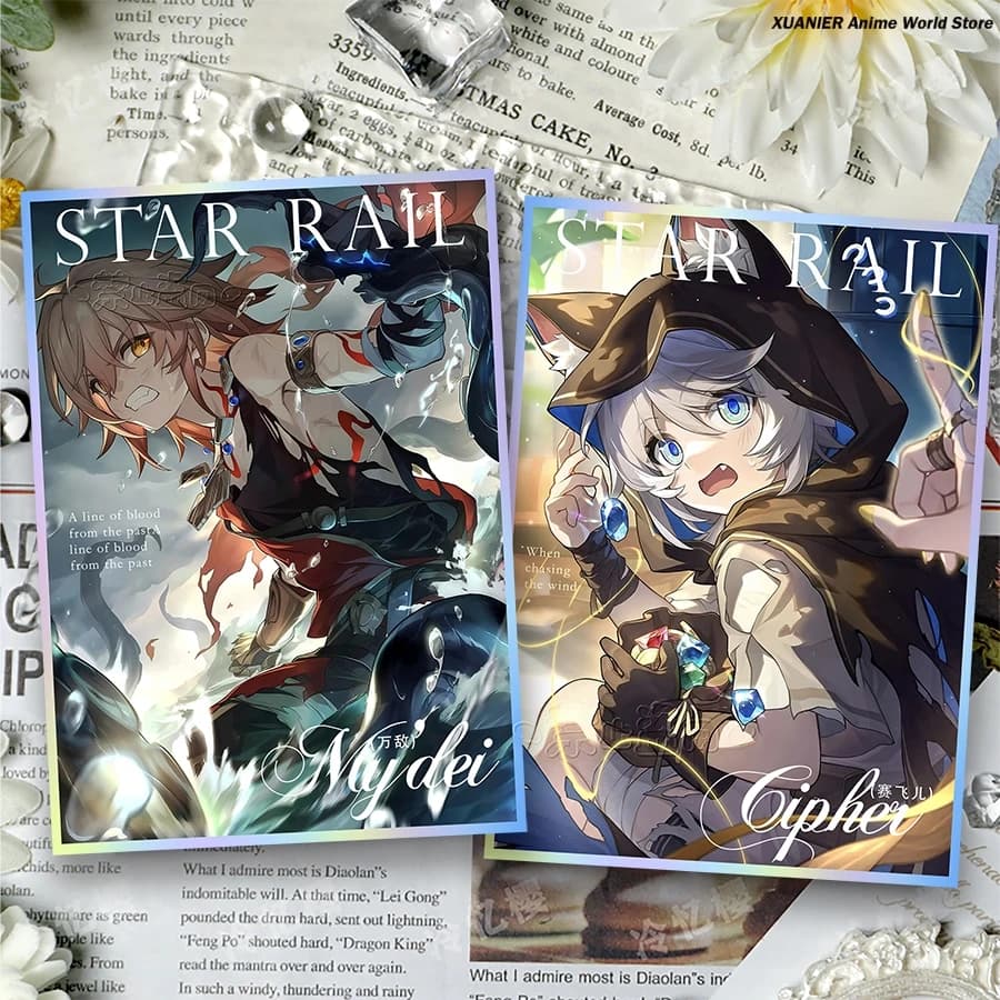 Gioco Periferico Gioco Honkai: Star Rail Phainon Cipher Anaxa Tribios v Carta da firma per cartoni animati in carta colorata laser acrilica