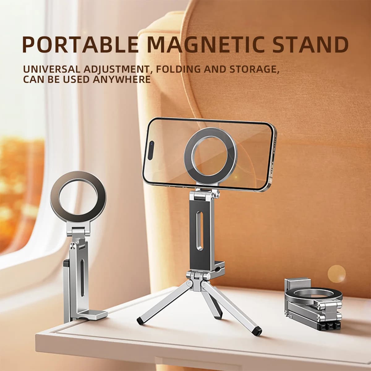 Alloy Phone Tripod Carabiner-Mounted For iPhone Portable Dual-sided Magnetic Tripod Desk Mount Phone Handle Holder