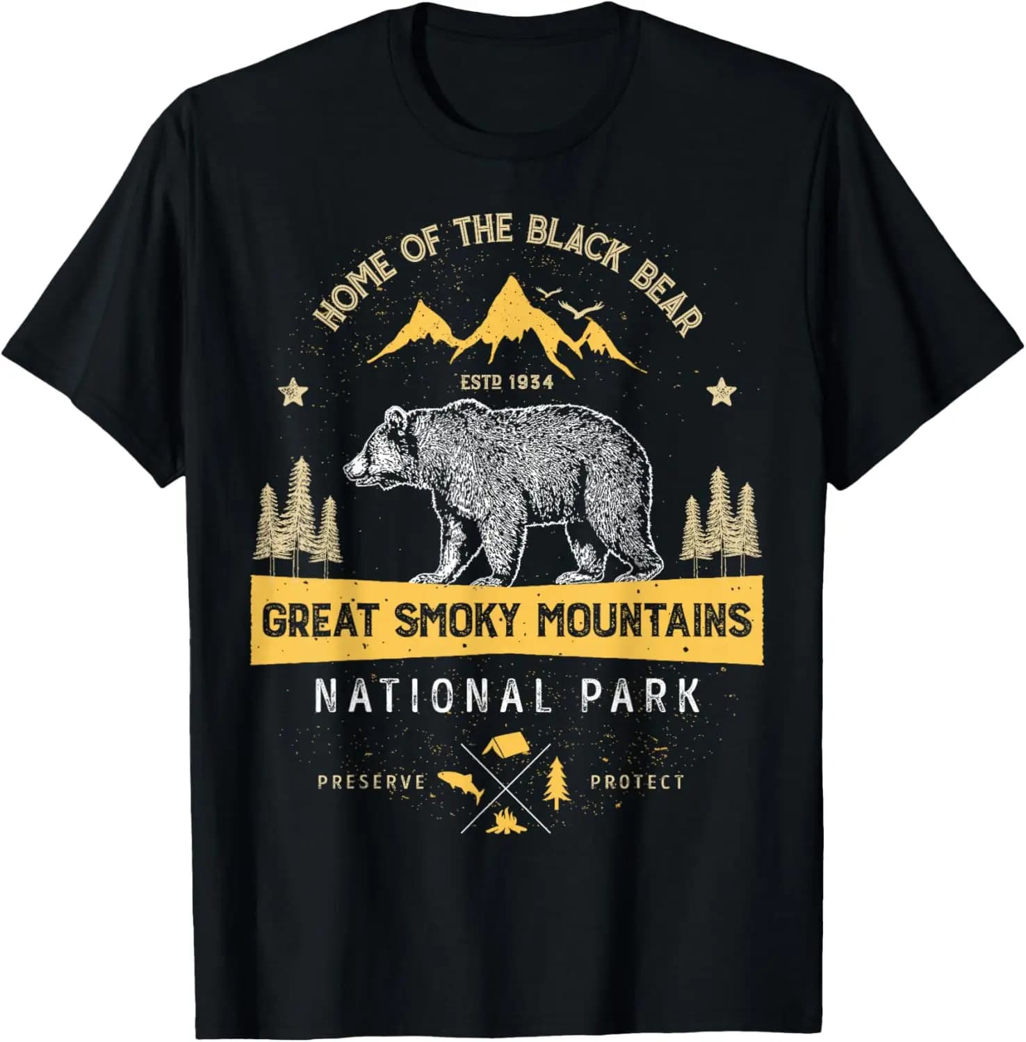 Smoky Mountains National Park T Shirt Bear Vintage T-Shirt Tee – Soft, & 100% Cotton Trendy Y2K Short-Sleeve Tee-Soft,