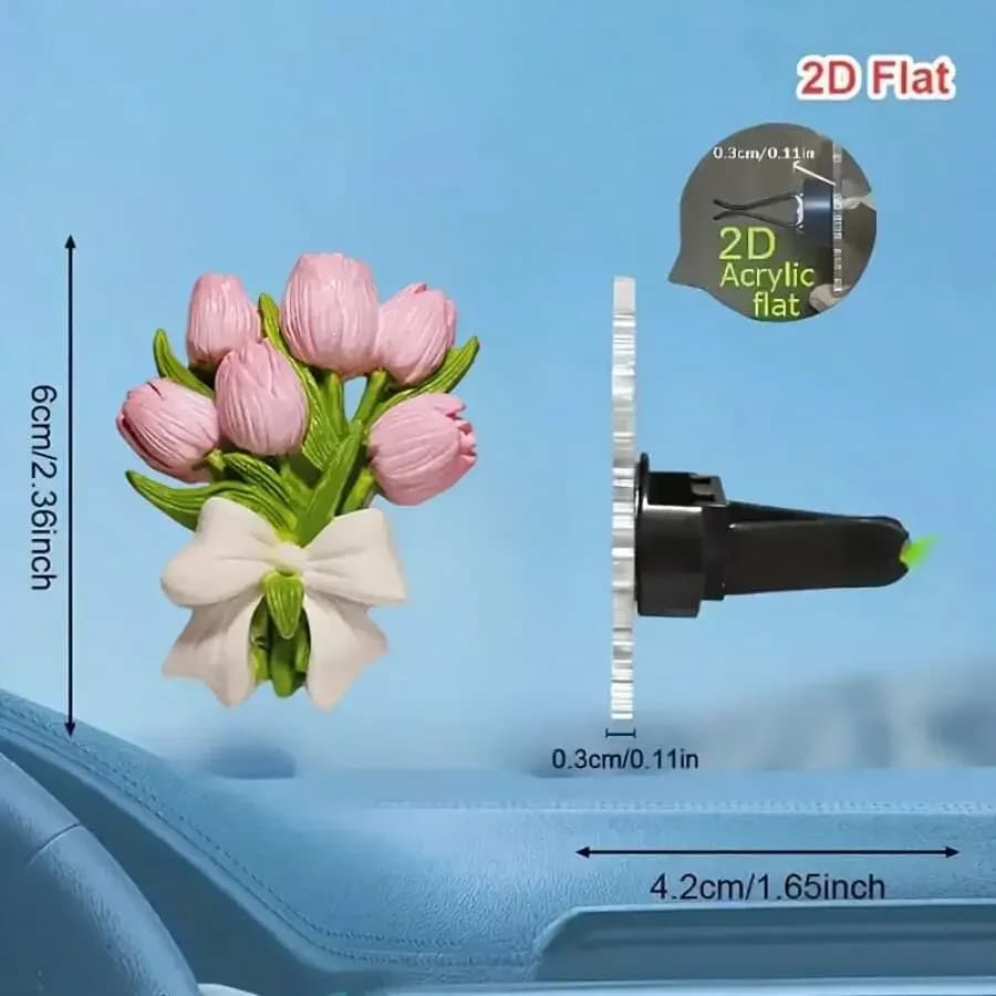 Diffusore per auto con clip per presa d'aria in acrilico a forma di tulipano rosa per decorazione interna, senza profumo