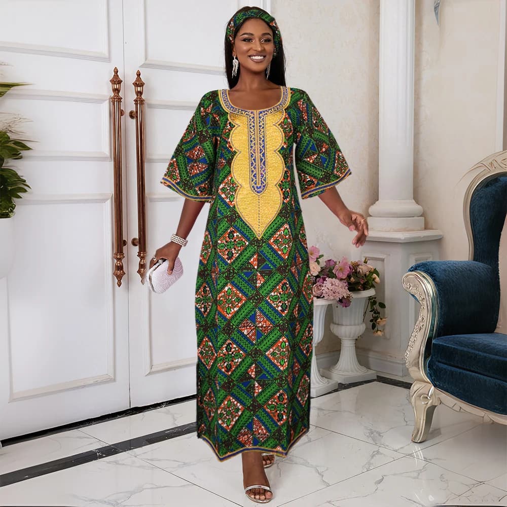 H & D Nuovi Abiti Africani Per Le Donne Ricamo Bazin Floreale Boho Abiti Ankara Ricco Lunghi Abiti Nigeria Festa di Nozze Ramadan 2024
