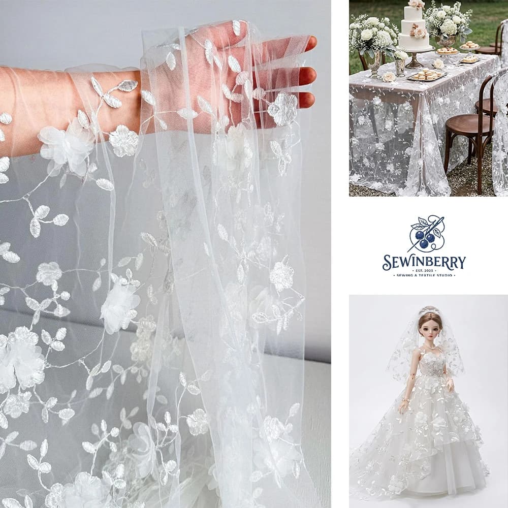 Vine Embroidery Lace Mesh Fabric Sheer Wedding Dress Material 50x155cm Nylon Polyester DIY Sewing For Fat Quarter Patchwork
