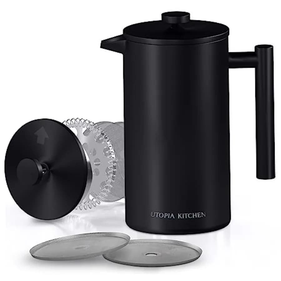 304 Grade Stainless Steel French Press Coffee Maker 50 Oz, Double Wall Insulated Coffee Press with 4-Level Filtration system, I