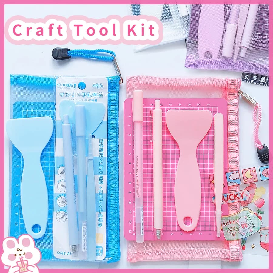 kawaiii stationery Kit of handicrafts paper Knife Multipurpose Pinzette Pale Pens for glue Supplies artistic cutter mini mat