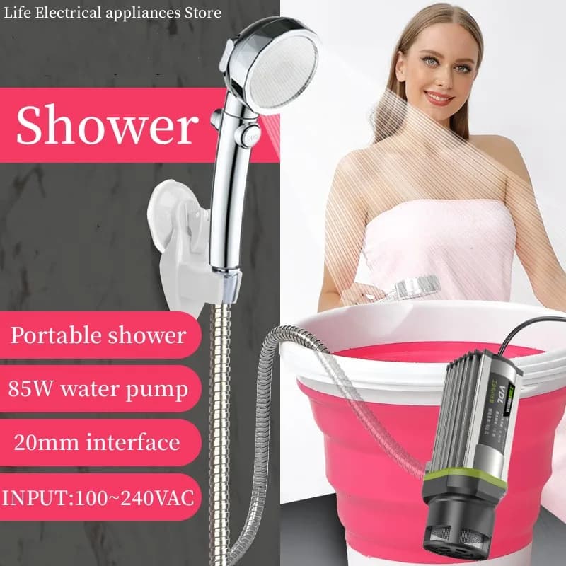 Doccia portatile Macchina da bagno da viaggio Attrezzatura da bagno da campeggio per le vacanze Soffione doccia con regolazione a 3 marce Alimentatore universale USB Può essere collegato all'alimentatore mobile