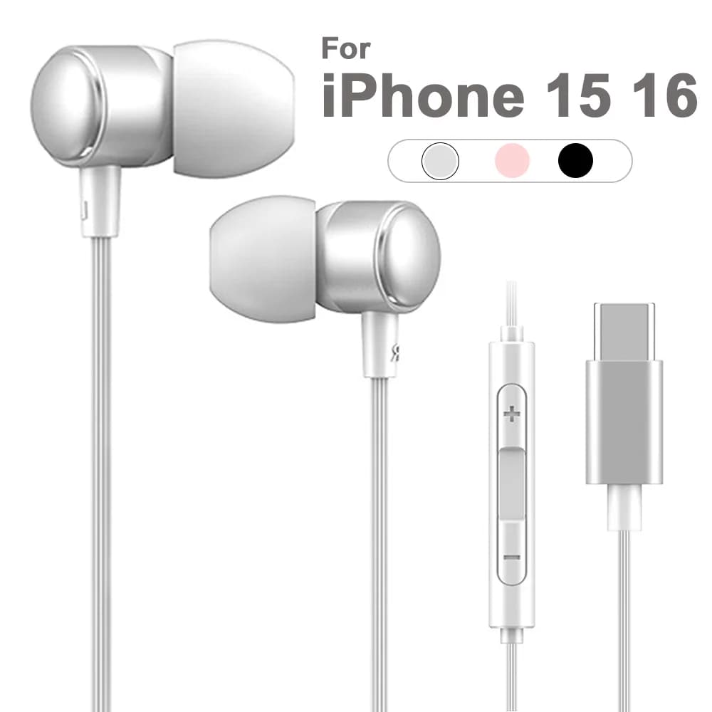Per iPhone 15 16 Pro Max Plus Cuffie cablate con microfono Suono surround Auricolari USB tipo C per auricolari stereo HiFi Apple