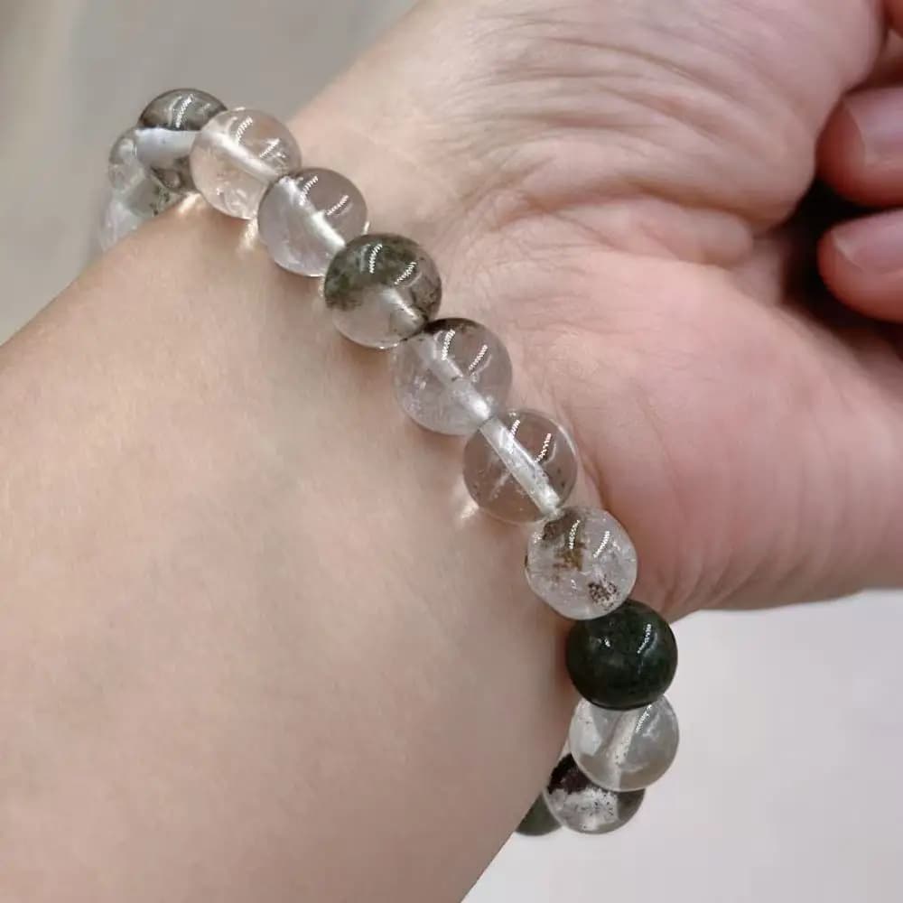 Bracciale elastico con perline di pietra, gioielli da donna, uomo, quarzo fantasma verde naturale da 8 mm