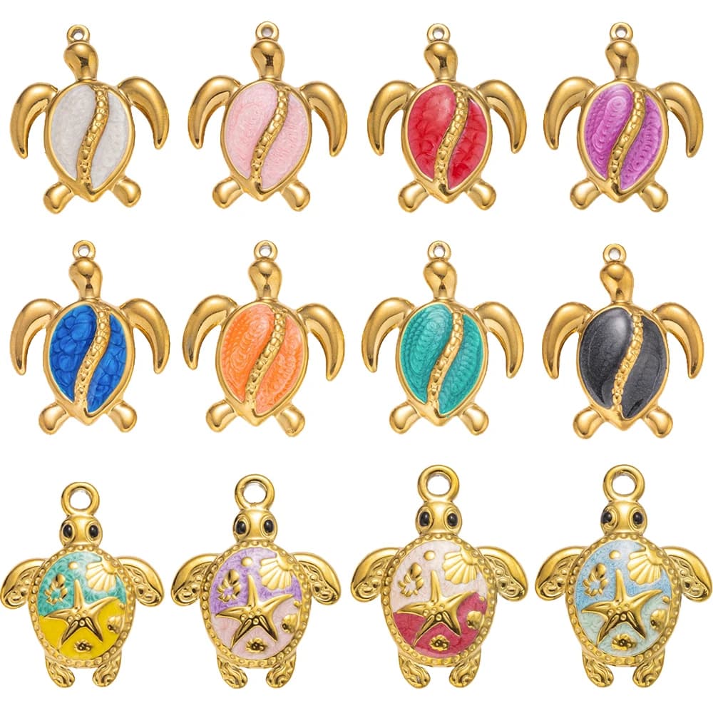 5pcs Stainless Steel Enamel Tortoise Gold Charms Exquisite Turtle Pendant DIY Jewelry Necklace Findings Bracelet Earrings Making