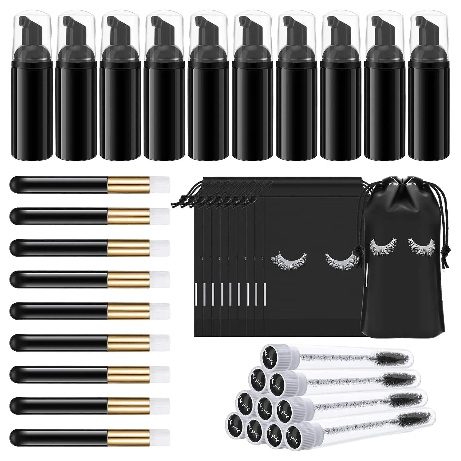 Eyelash Cleaning Set Lash Shampoo Brush Soap Foam Washing Bottle Face Cleansing Puff Kit Eyelash Extension Supplies Makeup Tools
