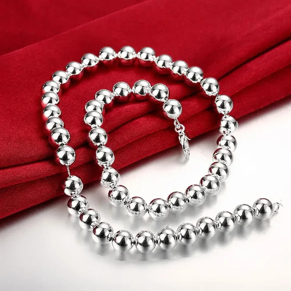 Collane in Argento Sterling 925, 50cm 20 Pollici, Perle Lisce Classiche da 10MM, Collana alla Moda per Donne, Regali di Natale