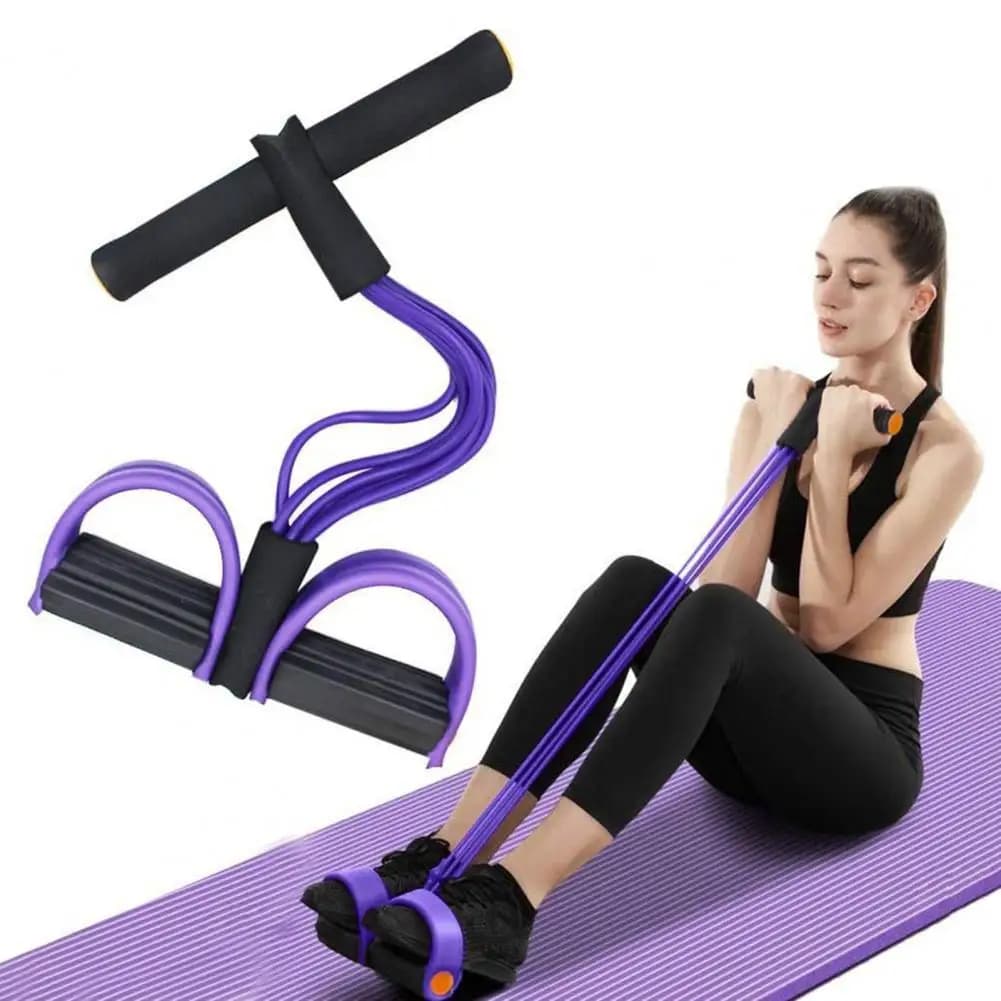 Fascia di Resistenza a 4 Tubi con Pedali e Maniglie, Corda Elastica Multifunzione per Yoga, Allenamento e Stretching Domestico