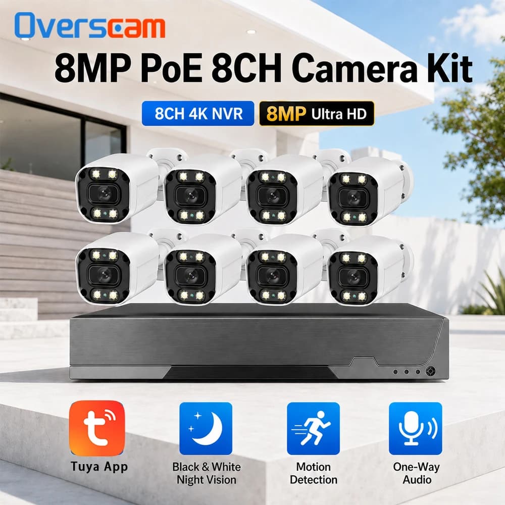 Tuya PoE Security Camera System 8MP 4K 8CH NVR With Bullet Camera IP66 Waterproof Motion Detection Night Vision Audio Record