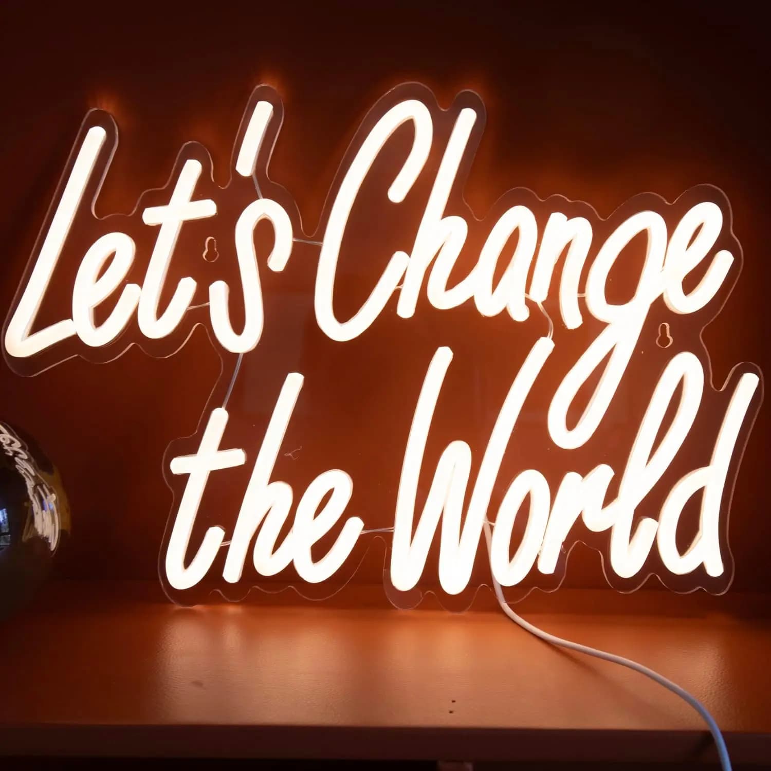 Insegna al Neon 'Let's Change The World' con LED Dimmerabile, Lampada da Parete per Aula, Ufficio, Studio, Soggiorno, Eventi, Decorazione Casa, Lampada USB, Regalo