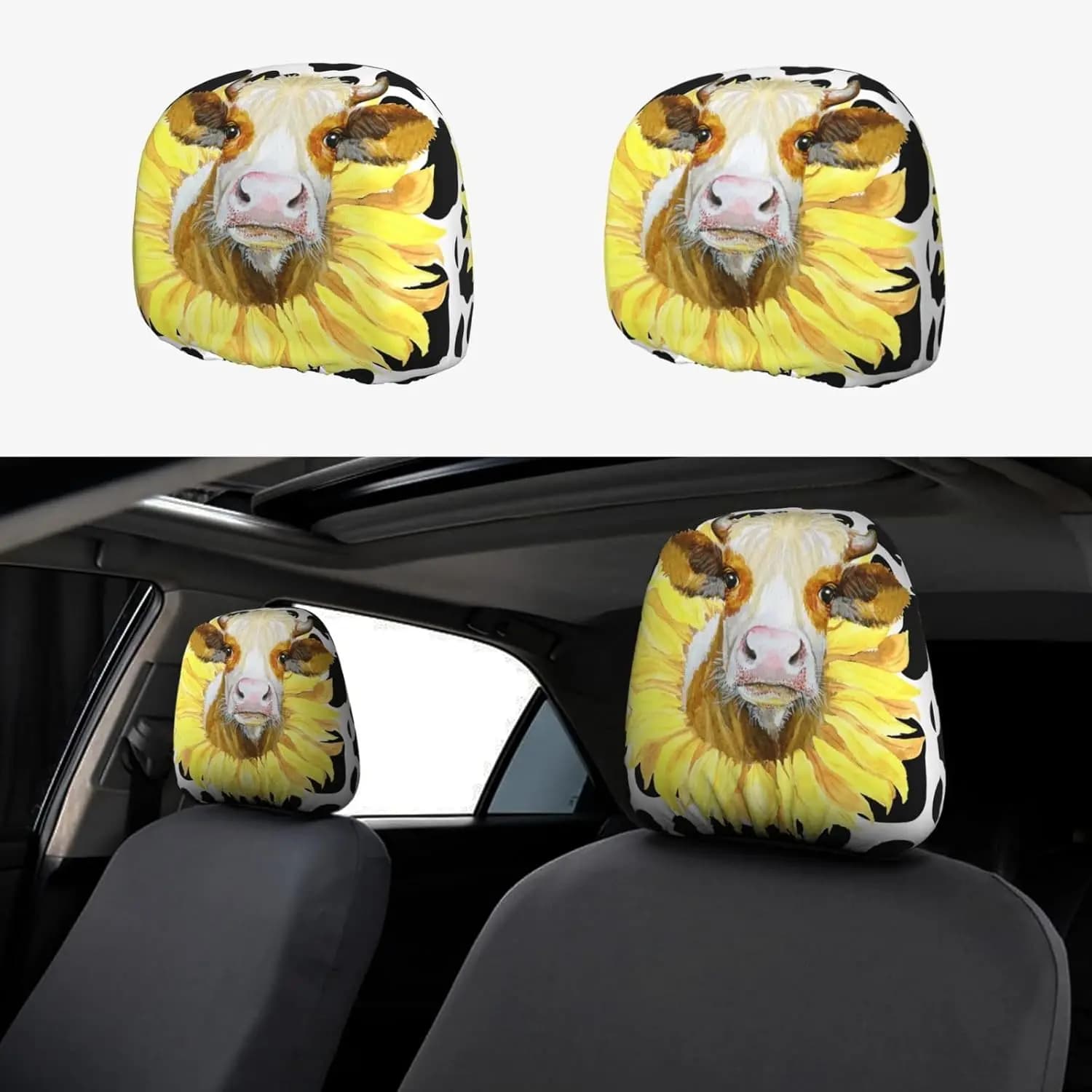 Copri poggiatesta per auto con stampa di animali di girasole, protezione universale personalizzata per poggiatesta per seggiolino auto, elastica