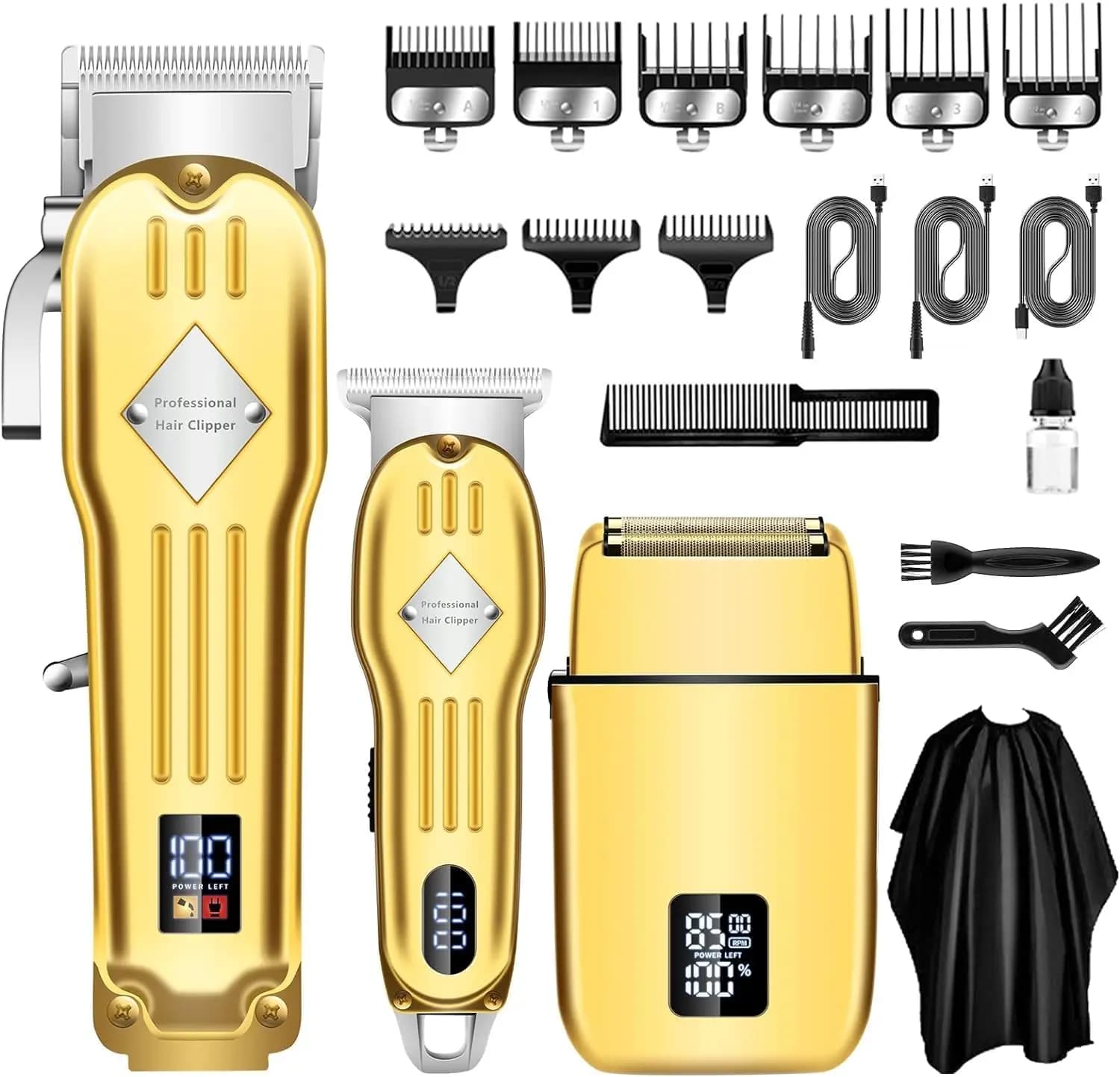 Set Professionale di Tosatrici Senza Fili per Uomo, Kit Ricaricabile per Regolabarba e Rasoio a Lamina con Display LCD