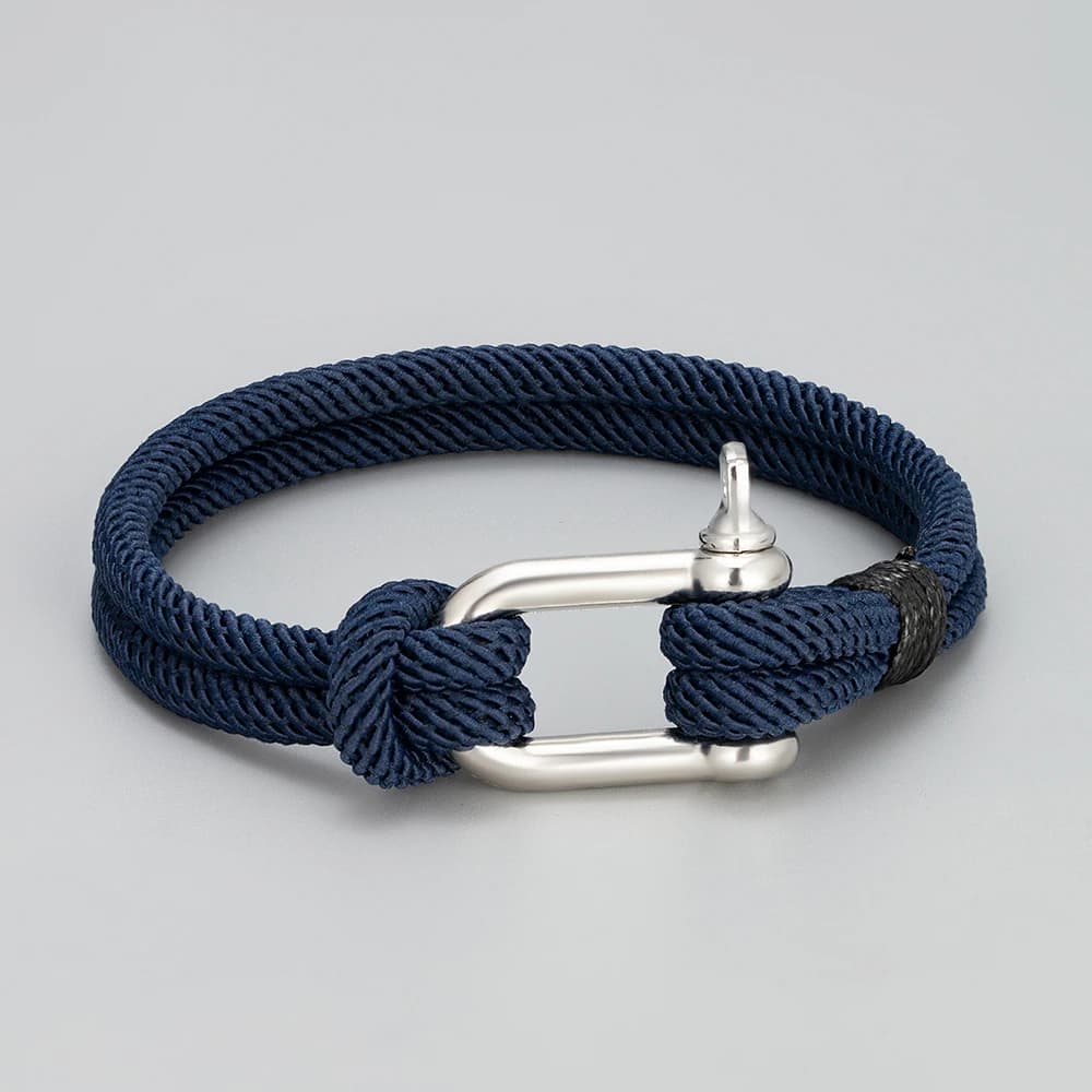 Men Black Paracord Survival Bracelet Black D Shackle Clasp Nautical Hand Knotted Rope Wristband Marine Sailor Bracelet