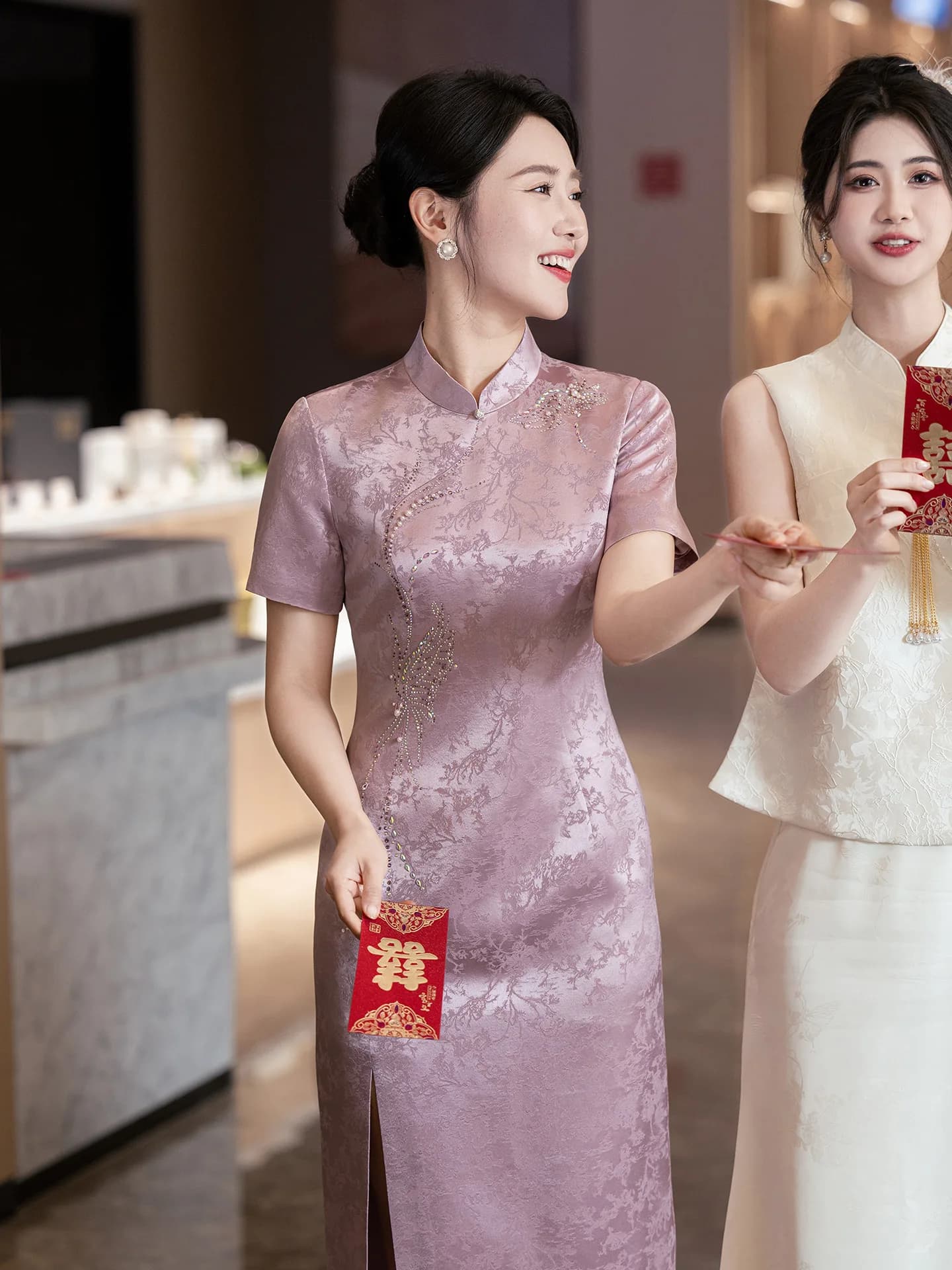 Abito da Sposa Elegante a Mezza Lunghezza, Leggero e Lussuoso per Future Mamme, con Motivo Floreale, Maniche Corte e Traspirante