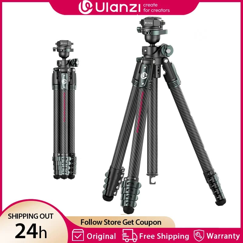 Treppiede professionale video GlideGo Ulanzi JJ05 da 1,84 M con 360 ° Treppiede per fotocamera Pan BallHead UKA a sgancio rapido in fibra di carbonio, carico 5 kg