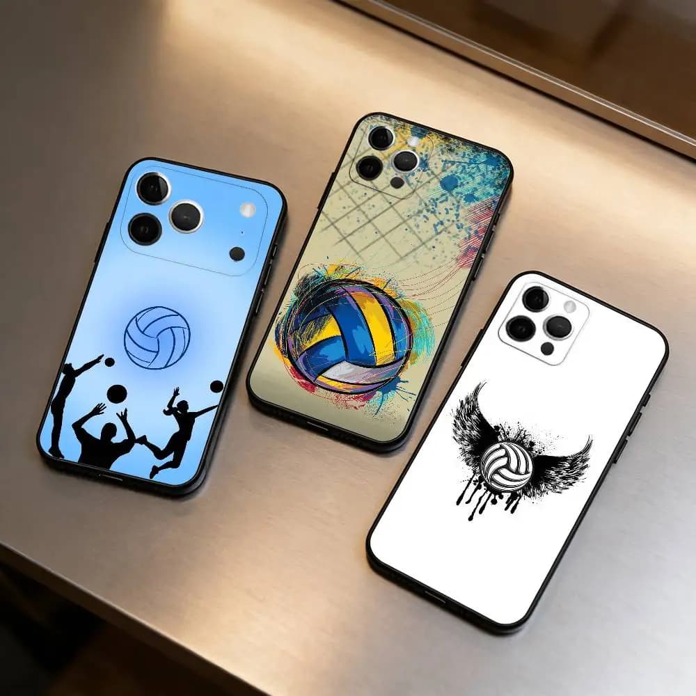 Sport Beach V-Volleyball Phone Case For iPhone 17,16,15,14,13,12,11 Plus,Pro Max,Soft Silicone Black Cover