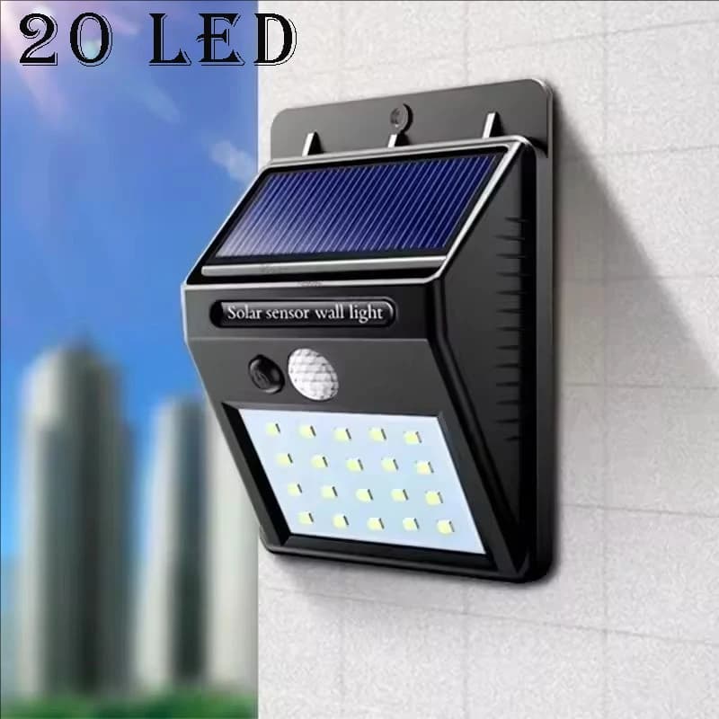 Lampada da parete solare con sensore di movimento a 20 LED, luci solari da esterno per giardino, recinzione, garage, impermeabile, lampada da parete per esterni.