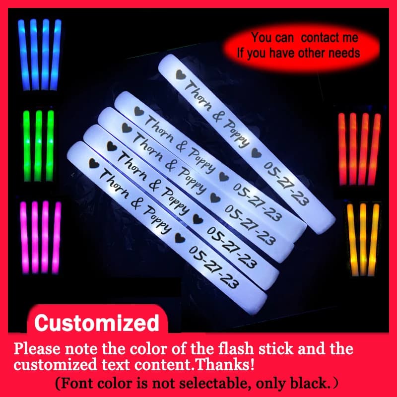20/30/40/60/80/100/120Pcs RGB LED Glow Foam Stick Bulk Colorful LED Glow Sticks Tube Dark Light Birthday Wedding Party Supplies
